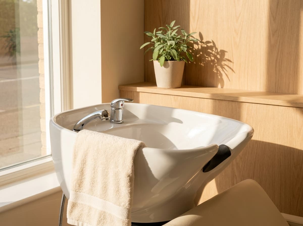Bac de lavage avec serviette crème et bois clair